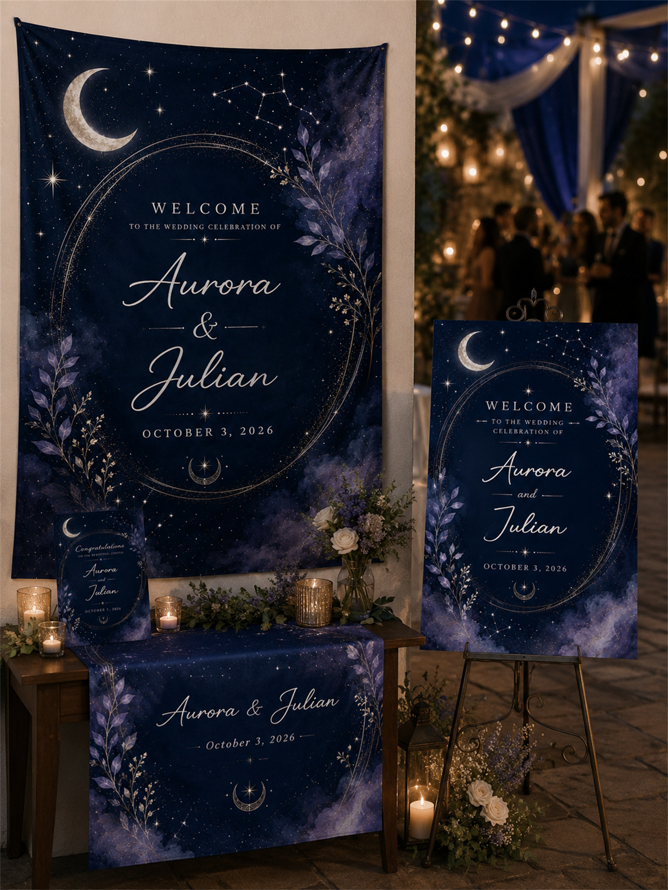 Starry Sky Wedding Decoration - Starry Sky Theme Set - Custom Name and Date